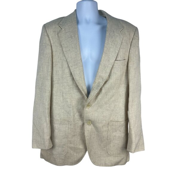 Wm F Farah Mens Beige Blazer Jacket 2 Button Single Breasted Notch Lapel Sz 44L - Picture 1 of 5